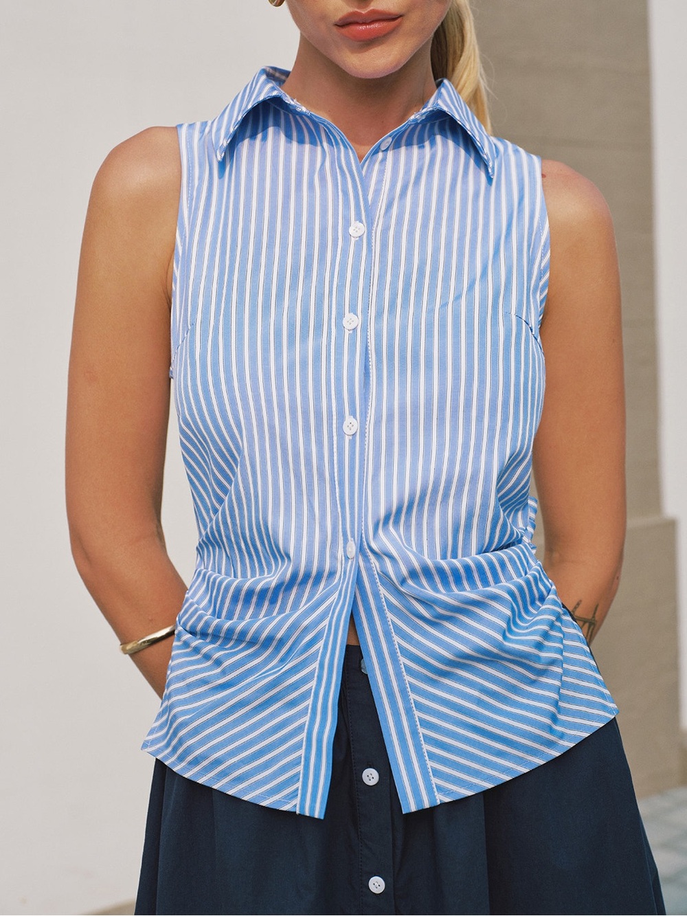 Commense Sleeveless Striped Tie back Patchwork Midi Maxi NWT Large Sailor look - Picture 5 of 7